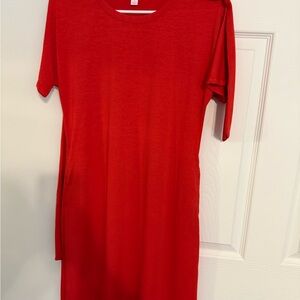 LuLaRoe Bold Red Marly T shirt dress with optional sash/belt